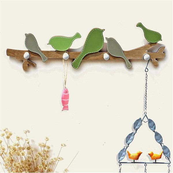 1PC European Retro Style Hanger Organizer DIY Simple Green Bird Wooden Tool Hook C122-1319214