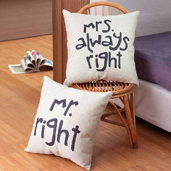 Mr Right Mrs Always Right Creative Signature Cotton Linen Pillow Cover Bed Sofa Car Pillowcase C122-947091