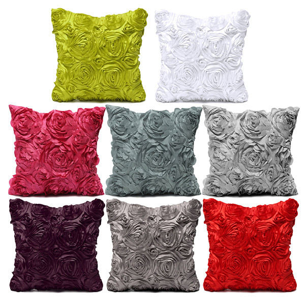 Satin 3D Rose Flower Square Pillow Cases Home Sofa Wedding Decor Cushion Cover C122-991750
