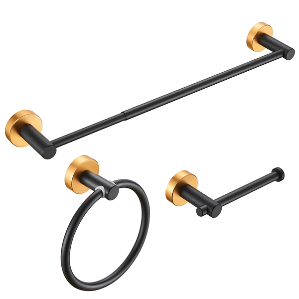 Bathroom Hardware Set, Thicken Space Aluminum 3 PCS Towel bar Set- Black Gold 16-27 Inches Adjustab T575-S0671296178