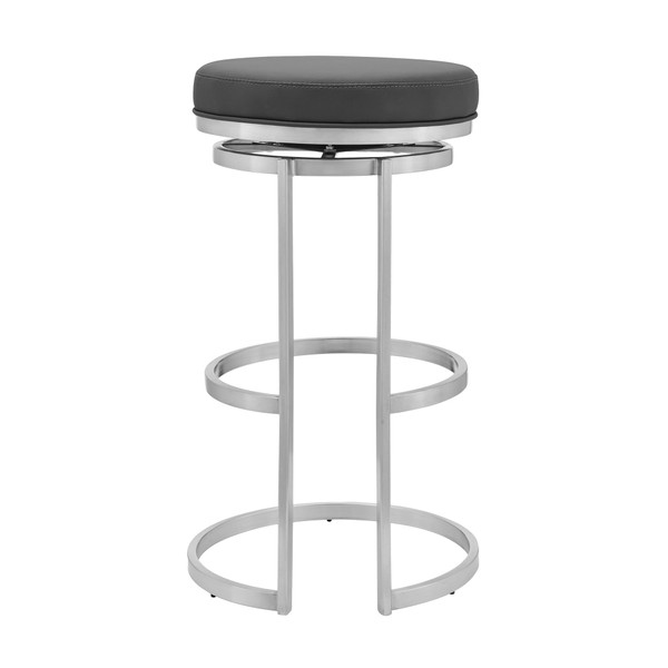 30" Gray And Silver Faux Leather And Iron Swivel Backless Bar Height Bar Chair N270-476993