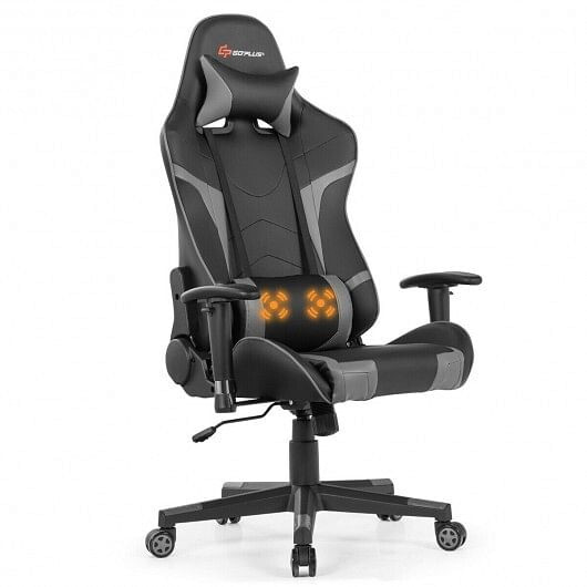 Reclining Swivel Massage Gaming Chair with Lumbar Support-Gray - Color: Gray D681-HW66185GR