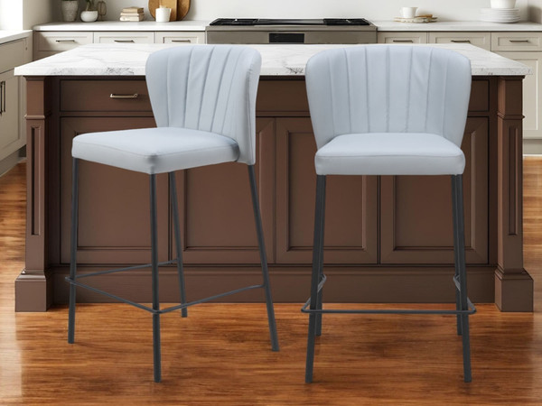 Set of Two 26" Gray And Black Faux Leather And Steel Counter Height Bar Chairs N270-555746