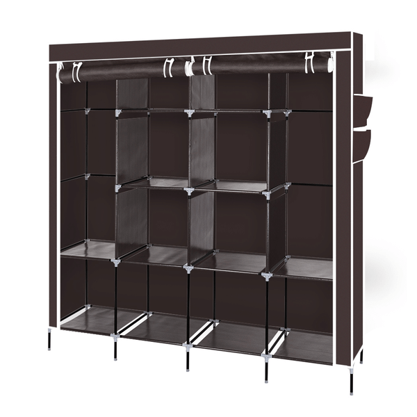 67" Clothes Closet Portable Wardrobe Clothes Storage Rack 12 Shelves 4 Side Pockets Dark Brown T575-S0671297446