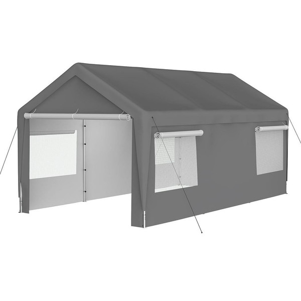 10x20 Heavy Duty Steel Canopy Tent with Roll-up Ventilated Windows, Garage Carport with Removable S T575-S0671348328