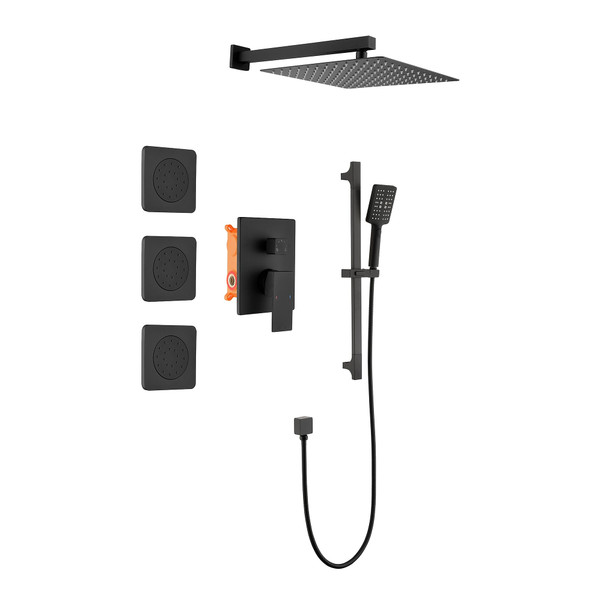 Shower System with Shower Head, Hand Shower, Slide Bar, Bodysprays, Shower Arm, Hose, Valve Trim, a T575-V0671300364