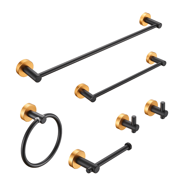 Bathroom Hardware Set, Thicken Space Aluminum 6 PCS Towel bar Set- Black Gold 24 Inches Wall Mounted T575-S0671275068