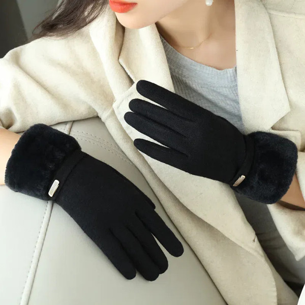 Color: Yellow, Gloves Size: One Size - Winter Women Keep Warm Plus Velvet Touch Screen Thicken Plus F640-12000036834031718