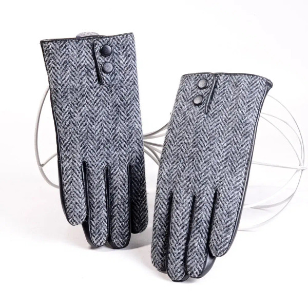 Color: GRAY, Gloves Size: M - New Men's Male Wool Tweed & Leather Winter Warm Thicker Lining fashio F640-12000043125053883