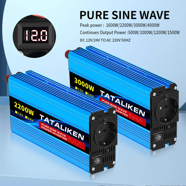 Color Name: Green - Pure Sine Wave Inverter 1600W/2200W/3000W/4000W DC 12V/24V to AC 220V 50hz Powe F640-12000035473701501