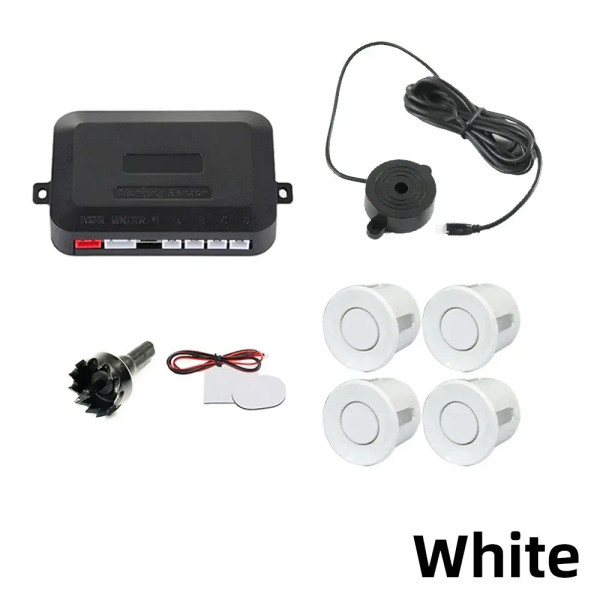 Color Name: WHITE - HIPPBQCC Car Parking Sensor Kit 4 Sensors Buzzer 22mm Reverse Backup Radar Soun F640-12000038714128619