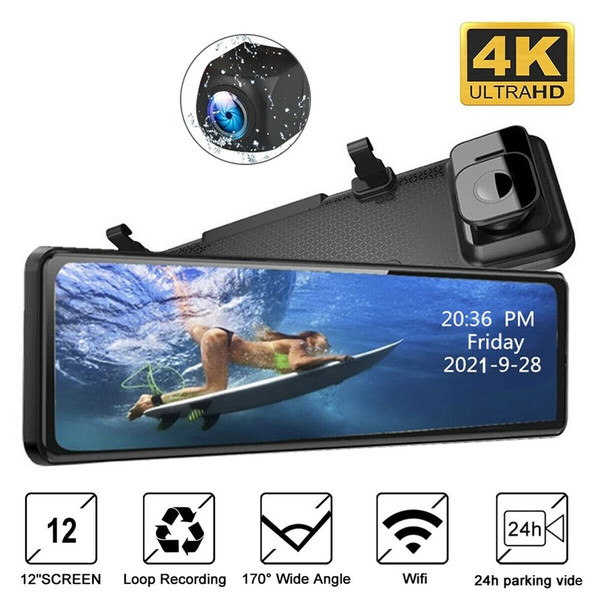Wifi Dual Dash Cam 4k Gps 12-inch Rear View Mirror Camera HD Car Rear View Dvr Recorder Black K484-PAU_0F7A2I3F