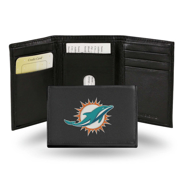 Miami Dolphins Wallet Trifold Leather Embroidered Alternate Design Z157-6734548447