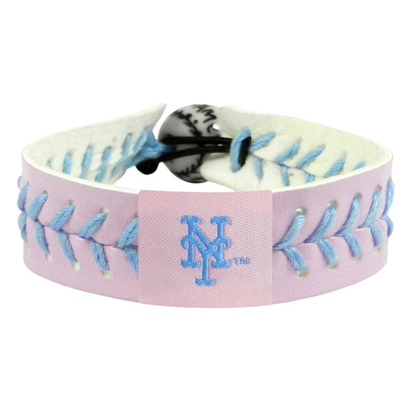 New York Mets Bracelet Team Color Baseball Pink Leather Powder Blue Thread CO Z157-4421402869
