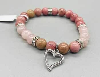 8mm Rhodonite/ Rose Quartz with Heart H558-JB8RHORQ