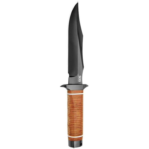 SOG Super Bowie 7.5" Black TiNi Fixed Blade Leather Handles Leather Sheath M119-SB1TL