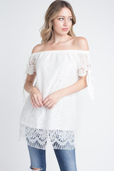 Women's Off shoulder Lace Top T396-MM319712-WHT-S