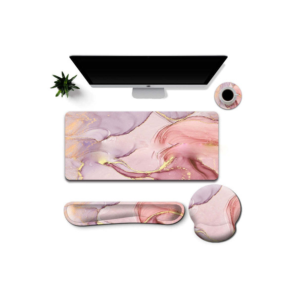 Color: PINK VILLA - Work And Play 4 In 1 Matching Quartz Swirl Print With Golden Veining Desk Set K290-51245664403729