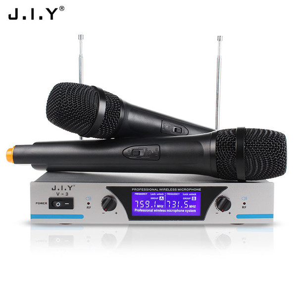 V3 Dual Channels Wireless Microphone Mic System Hi-Fi Sound Wireless Mic System for KTV Silver_EU p K484-PEL_051SSCPN