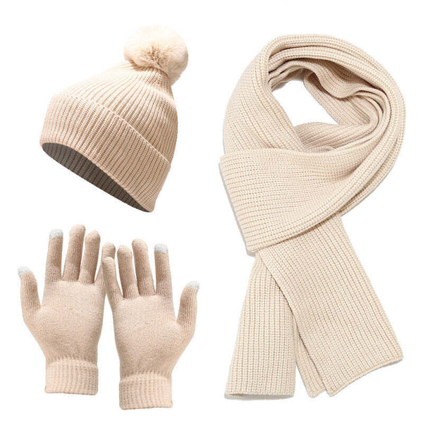 Color: TAN - Cozy Winter 3 In 1 Scarf, Beany And Gloves Set K290-50281283977489