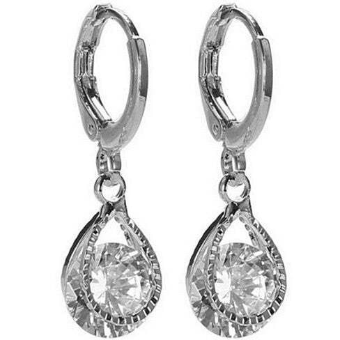 Polish Style: Silver,Diamond Color: Diamond Crystal - Diamond Drops Colorful Hoop Earrings In Rose  K290-20678409221