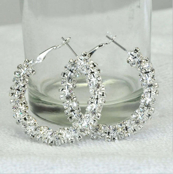 Rock Crystal Hoop Earrings In Silver Polish K290-44503842423057