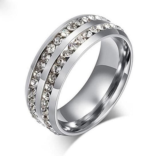 Ring Color: Silver,Ring Size: 7 - I Trust You Ring Double Row Channel Set CZ Stones In Titanium Ste K290-29840557264