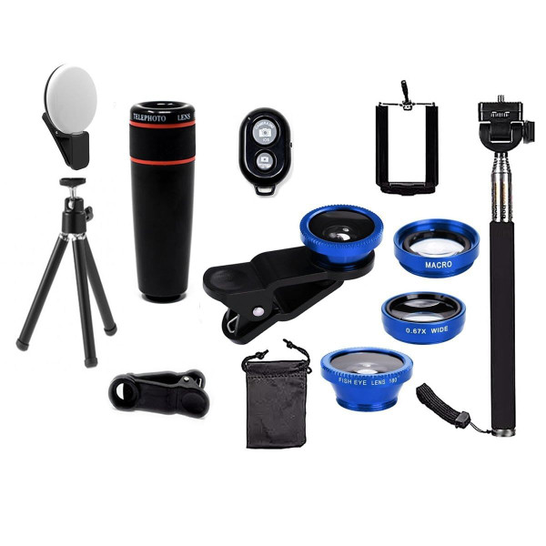 Color: BLUE - 11 in 1 Smartphone Camera Lens Kit K290-14071594680355