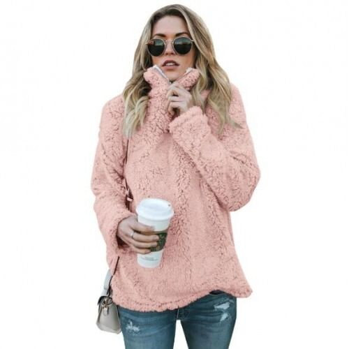 Fluffy Texture High Collar Autumn/ Winter Fashion Women Top - Pink A392-fast0053