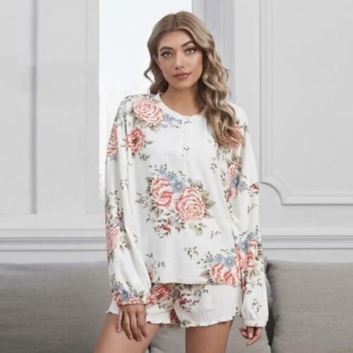 U.S. Fashion Dyed Printing Women Homewear/ Pajamas Suit - Peony A392-fast0211