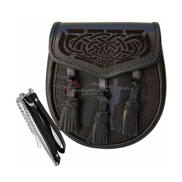 Scottish Kilt Semi Dress Sporran Genuine 100% Real Leather Knot Tassels Sporran A657-40
