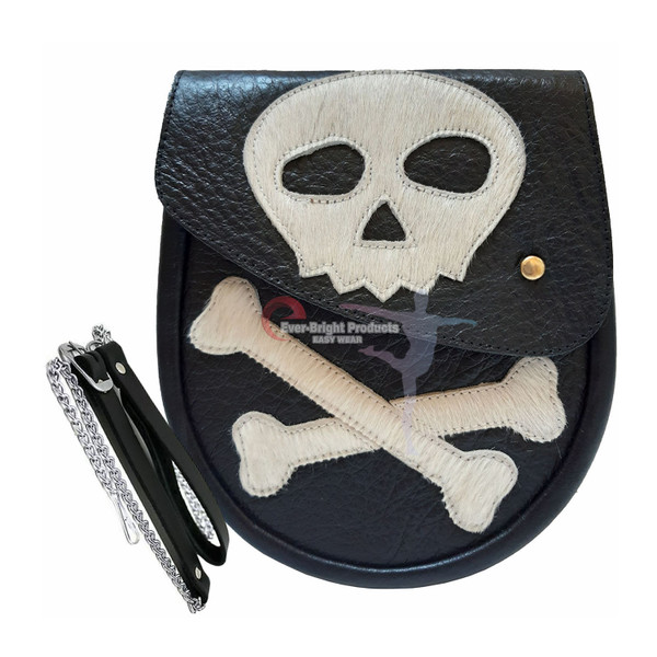 Scottish Kilt Semi Dress Sporran Genuine 100% Real Leather White SKULL Sporran.11 A657-42