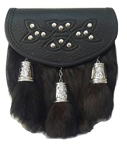 Scottish Kilt Black Rabbit Semi Dress Sporran Big Lion Design Tassels A657-46