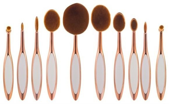 Colors: WHITE - ROSE GOLD - Beauty Experts Set of 10 Oval Beauty Brushes K290-40095737282646
