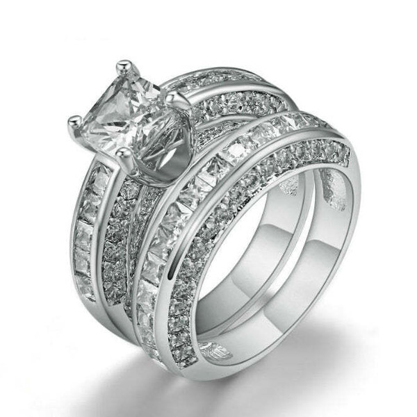 Color: LOVE PINK,Size: Ring Size - 6 - Jubilee Set of 2 Stacking Rings In Pure Crystal Love On Plat K290-47681773076753