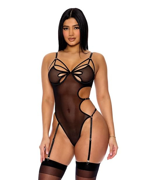 Feeling Butterflies Mesh Teddy w/Garters - Black SM X615-FRPL774514-BK-S0