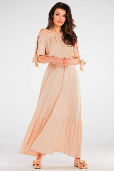 beige - Long skirt model 166798 awama U704-166798