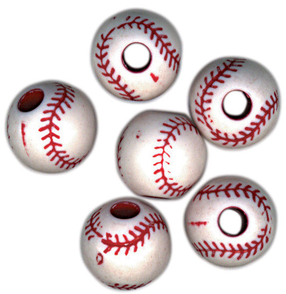 Team Sport Beads Acrylic Baseball Red and White 12mm N274-FC016691478