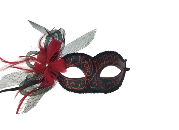Kbw Women s feather and Veil Eye Mask Red N274-FC01017599