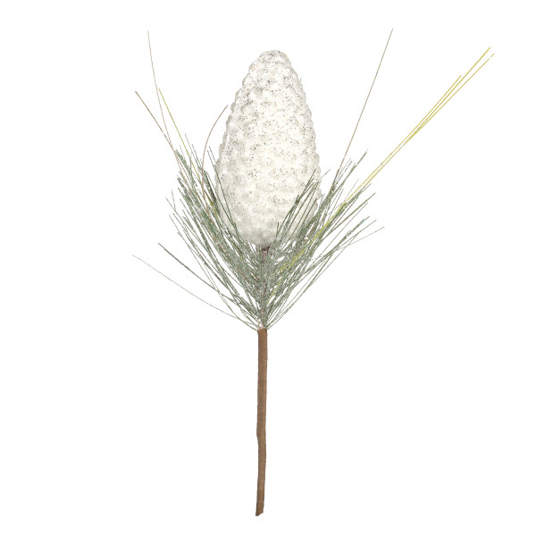 White Pinecone Pick Glitter 4 X 12 Inches N274-FC01370662