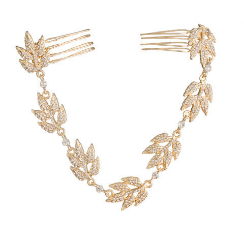 David Tutera Bridal Hair Chain Gold Grecian Leaves With Crystal Rhinestones N274-FC01290366
