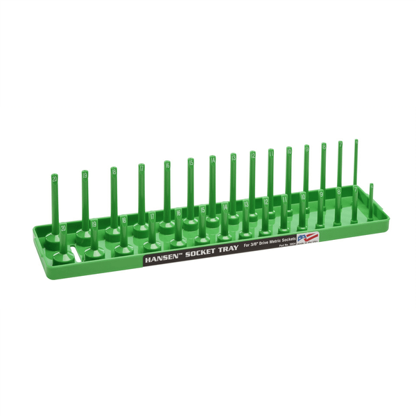 Hansen Global 3/8 Inch Metric 2 Row Regular/Deep Socket Holder Tray - Green T398-HNE3804