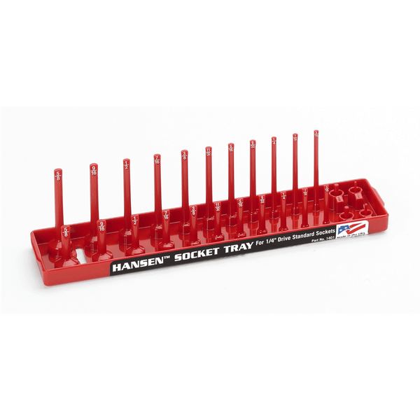 Hansen Global 1/4 Inch Standard 2 Row Regular/Deep Socket Holder Tray - Red T398-HNE1401