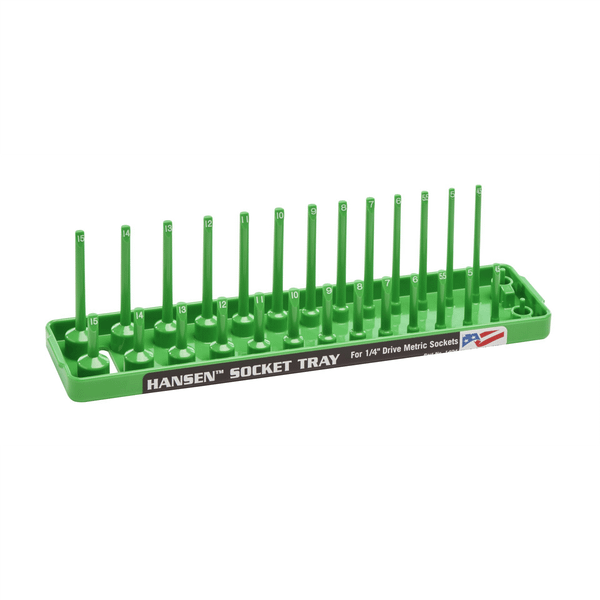 Hansen Global 1/4 Inch Metric 2 Row Regular/Deep Socket Holder Tray - Green T398-HNE1404