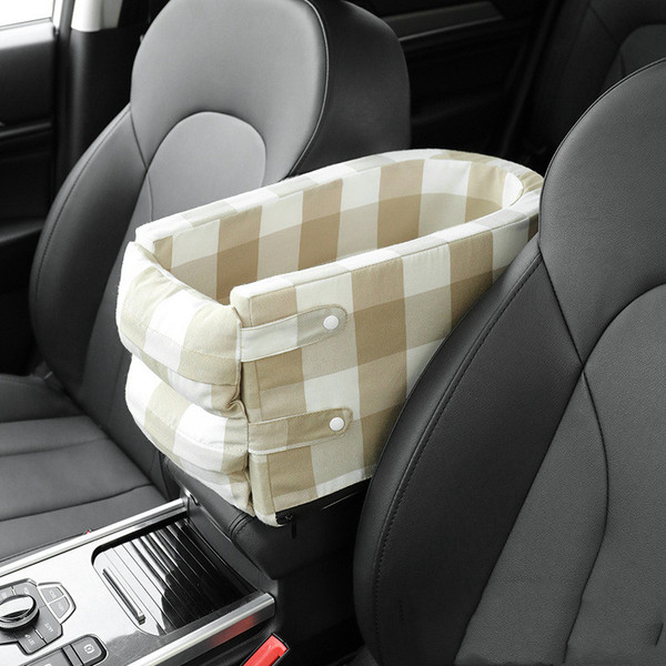 Color: Big grid coffee white - Portable Pet Dog Car Seat Central Control Nonslip Dog Carriers Safe  Q119-CJGJ119839602BY