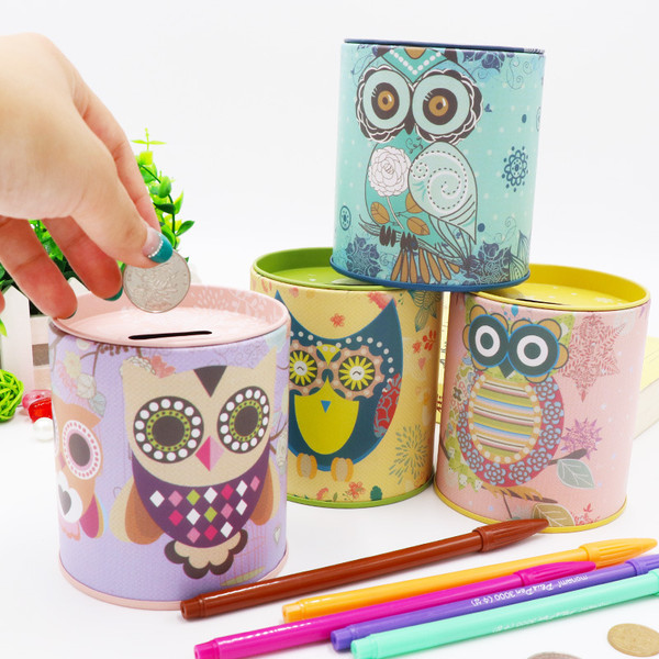 Cartoon Round Owl Child Piggy Bank Tinplate Q119-CJGJ1149713
