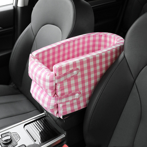 Color: Small plaid pink - Portable Pet Dog Car Seat Central Control Nonslip Dog Carriers Safe Car A Q119-CJGJ119839603CX