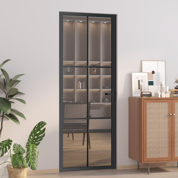 Interior Door 29.9"x79.3" Black ESG Glass and Aluminum A949-350564