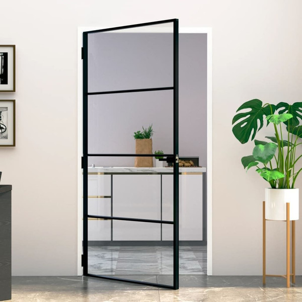 Interior Door Black 40.2"x79.3" Tempered Glass&Aluminum Slim A949-153661