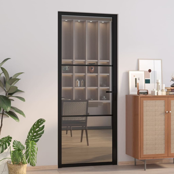 Interior Door 32.7"x79.3" Black ESG Glass and Aluminum A949-350561